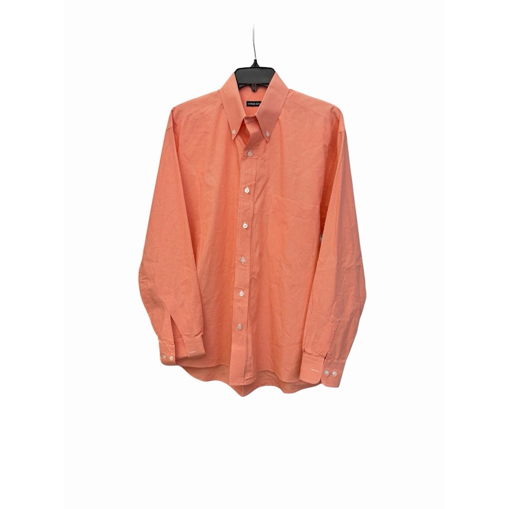 Gitman Bros Shirt Medium Microcheck Plaid Orange Button Down Long Sleeve #DDD5-1